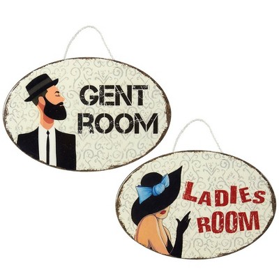 Juvale Restroom Signs - Set of 2 Ceramic Restroom Signs, Decorative Bathroom Signs Men Women, Washroom Signs, 9.1 x 5.9 x 0.2 inches