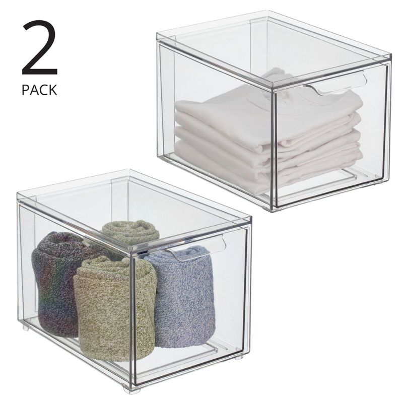 mDesign Stackable Plastic Storage Closet Bin Boxes with Pull-Out Drawers, 2 of 9