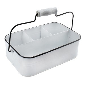 AuldHome Design Large White Rustic Caddy; 4-Section White Enamelware Farmhouse Style Organizer w/ Handle - 1 of 4
