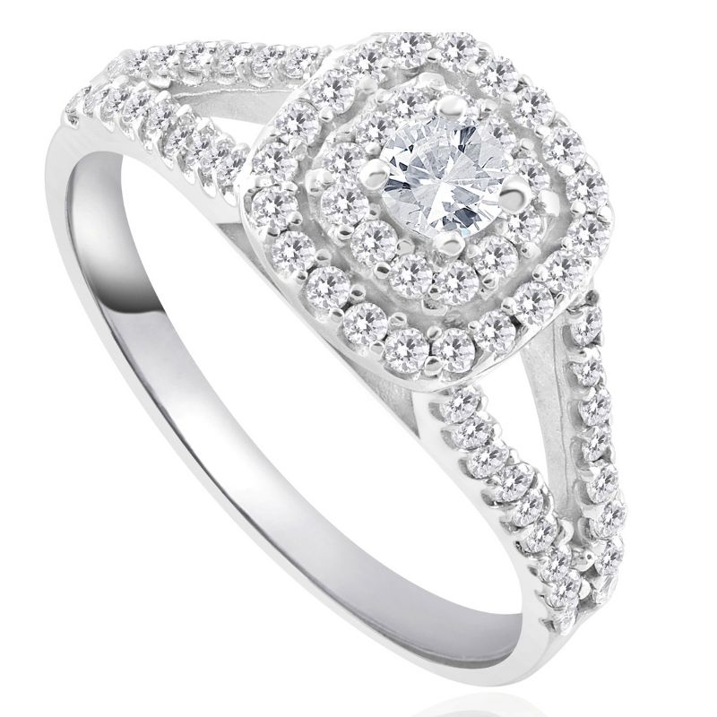 Pompeii3 1Ct TW Diamond Double Cushion Halo Engagement Ring in 10k White Gold, 2 of 6