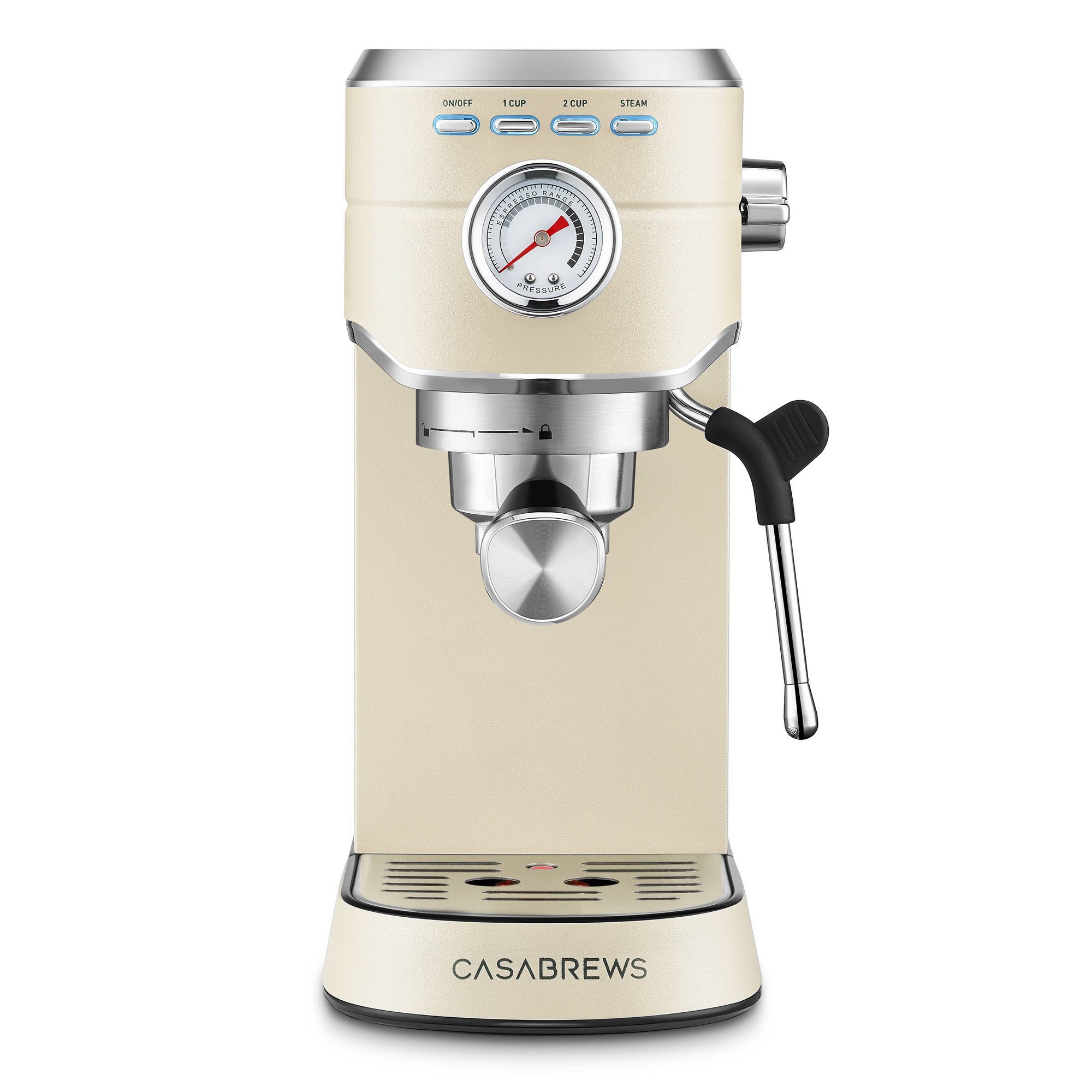 Espresso Machine and Coffee Maker with Pressure Gauge, Steam Function, 34oz Removable Water Tank Beige