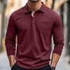 Coolmee Men's Casual Long Sleeve Polo Shirts Cotton Polos T Shirt Classic Button Collared Golf Shirt with Pocket - 3 of 4