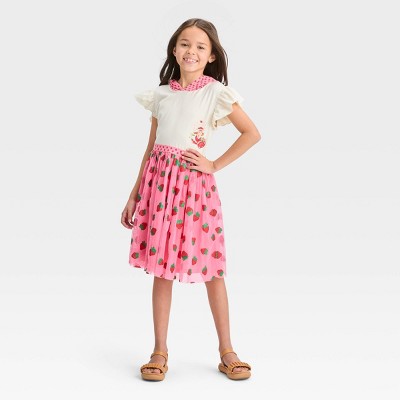 Girls'strawberry Shortcake Dress - Pink L: Hooded Polka-dot & Twirly Skirt,  Cotton Spandex Blend, Knee-length : Target