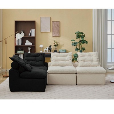 GDFStudio Kaev 99" Modern 4-Seater Corduroy Upholstered Sectional Sofa with Neck and Lumbar Pillows