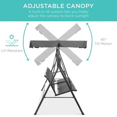 Gray Steel Frame 2-Seater Patio Swing with Adjustable Canopy