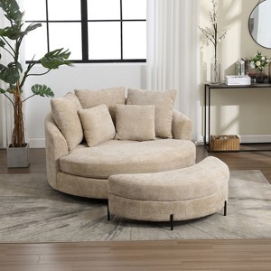 Hrinhom 59.8"W Modern Sofa Chair,Barrel Accent Chair With 5 Pillows and Storage Ottoman - 1 of 4