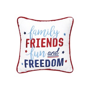 C&F Home 10" x 10" Family, Friends, & Freedom 4th of July Embroidered Patriotic Cotton Square Accent Small Petite Throw Pillow - 1 of 4