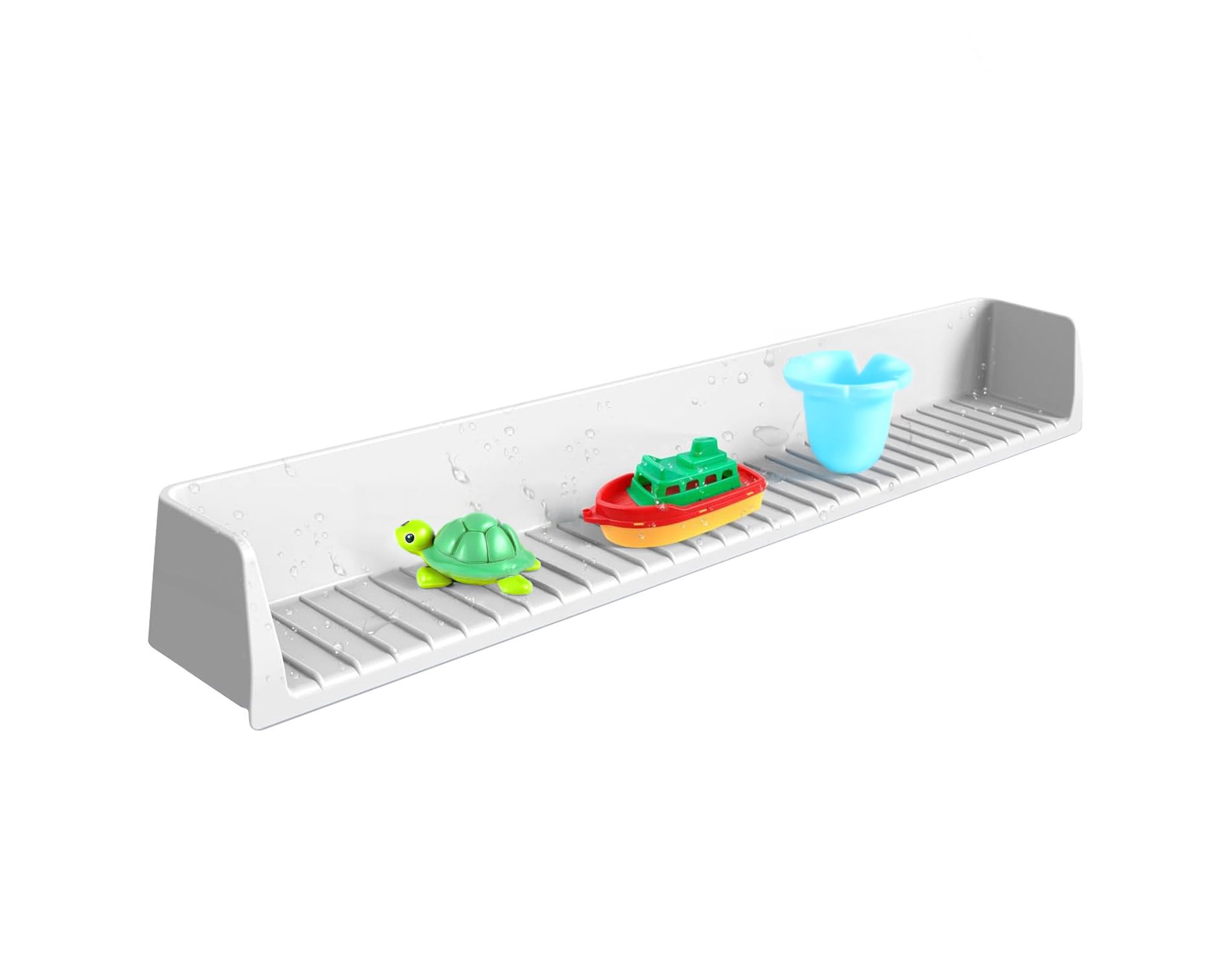 Zeus & Ruta Bathroom Silicone Splash Guard with 11 Suction Cups - Bathtub Toy Organizer & Play Shelf to Stop Water Spill, Gray