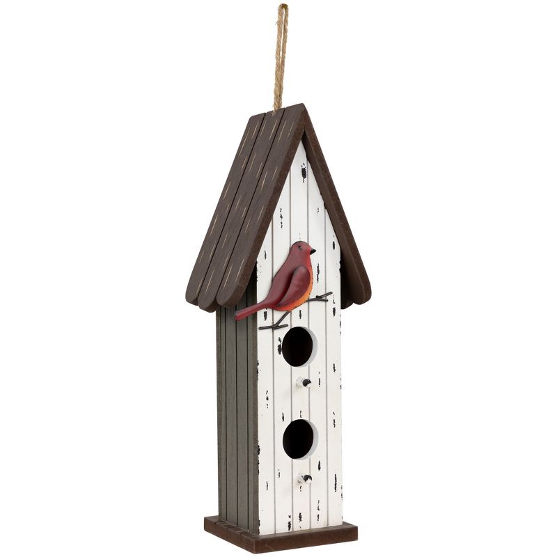 Northlight Wooden Birdhouse with Metal Bird Wall Decoration - 14.5" - Antique White, 4 of 7