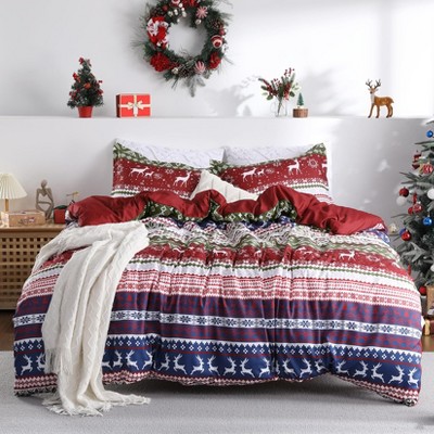 Boho Christmas Duvet Cover King - Reindeer Print, Soft & Breathable, 104x90 Inches