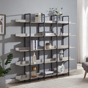 5 Tier Bookcase, Vintage Industrial Style Shelf, Open Display Storage Rack, Home Office Open Bookshelf with Metal Frame for Living Room, Bedroom, Grey - 1 of 4