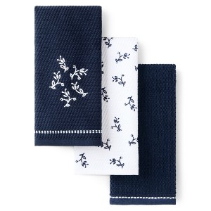 KITCHENAID Vintage Florals Collector Series Embroidered Kitchen Towel 3-Pack Set, Absorbent 100% Cotton, Dual-Purpose, Ink Blue, 18"x28" - 1 of 4