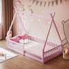 CAVINAS Twin Size Pine Wood Tent Bed Frame with Fence for Boys Girls,Montessori Style Floor Bed for Kids Room,Bedroom - 2 of 4