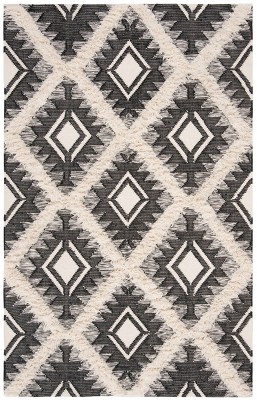 Handwoven Black and Ivory Wool Tribal Area Rug 6' x 9'