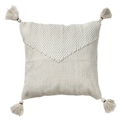 tagltd 20"x20" Cottage Handwoven Cotton with Tassels Accent Decorative Throw Pillow Poly Filled Removable Insert Square Machine Washable White