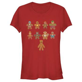 Juniors Womens Marvel Christmas Gingerbread Cookie Avengers T-Shirt