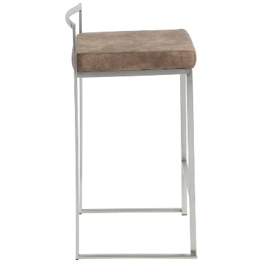 Stainless Steel Brown Cowboy Fabric Counter Stools, Set of 2