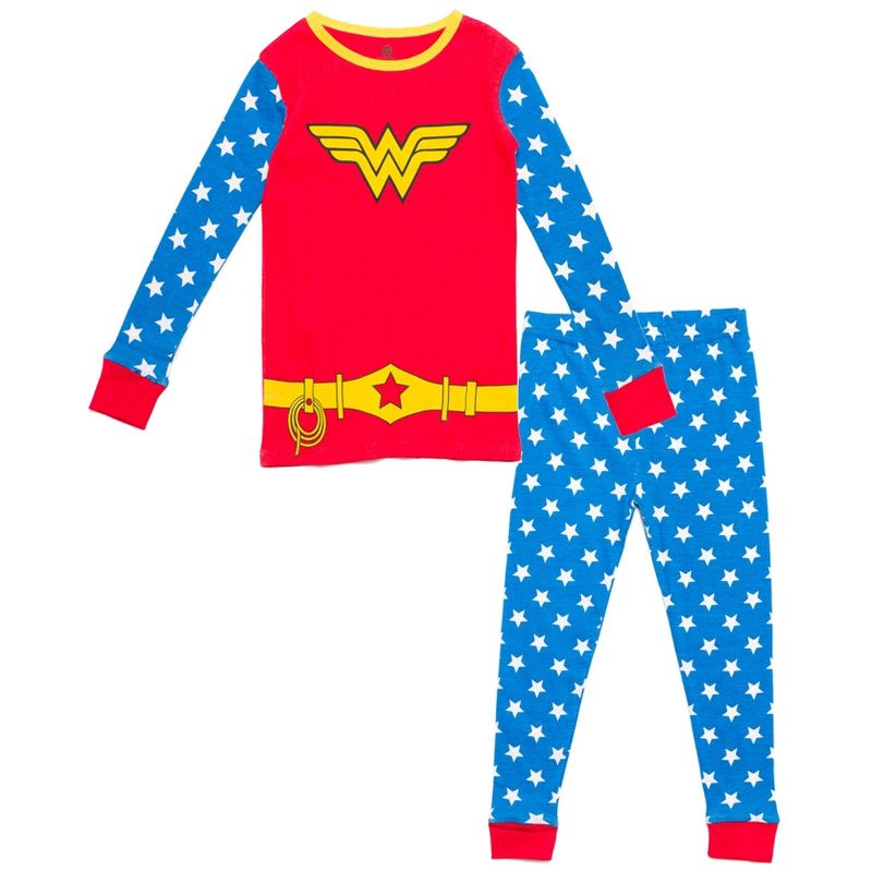 DC Comics Justice League Wonder Woman Girls Pajama Pants and Pullover Shirt Sleep Set Little Kid to Big Kid , 1 of 7