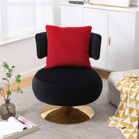 Round Teddy/velvet Fabric Swivel Barrel Chair With Armrest, Black ...