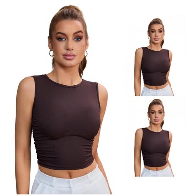 INSPIRE CHIC 3 Pcs Women's Sleeveless Ribbed Waist-Cinched Workout Tank Top with Dual Side Pleats
