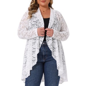 Agnes Orinda Women's Plus Size Floral Crochet Sheer Lace Cover Up Open Front Long Sleeve Casual Lightweight Cardigans - 1 of 4