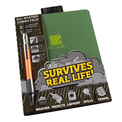 Green Stapled Notebook and Orange Mechanical Pencil Set - Rite in the Rain