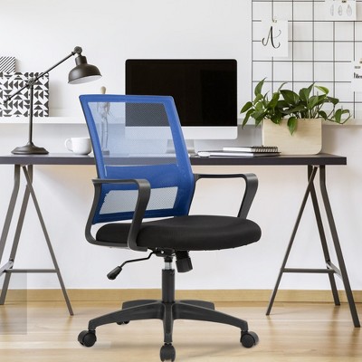 Blue Mesh Swivel Executive Office Chair with Fixed Arms
