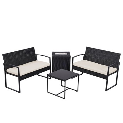 JUJABU 4-Piece Rattan Patio Sectional Sofa Set with Cushions, Ice Bucket and Coffee Table