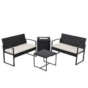 JUJABU 4-Piece Rattan Patio Sectional Sofa Set with Cushions, Ice Bucket and Coffee Table - 1 of 4