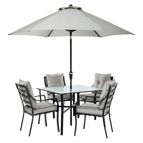 Lavallette 6pc Square Meat Patio Dining Set With Umbrella Stand Gray Hanover