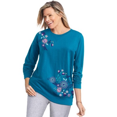 deep teal multi floral embroidery