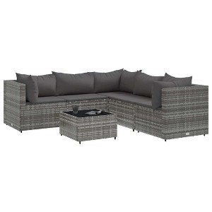 vidaXL 6 Piece Patio Lounge Set - Gray Poly Rattan with Cushions - Outdoor/Garden/Deck Furniture - 1 of 4