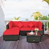Costway 5PCS Patio Rattan Furniture Set Sectional Conversation Set W/Red Cushions - 4 of 4