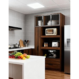 TIRAMISUBEST 71" Multifunctional Decorative storage cabinets Wood Display Cabinet with Multi-Tier Pull-Out Shelves Wooden Pantry Storage - 1 of 4