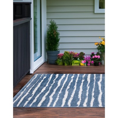 Coastal Breeze Blue Stripe 8' x 10' Synthetic Outdoor Rug