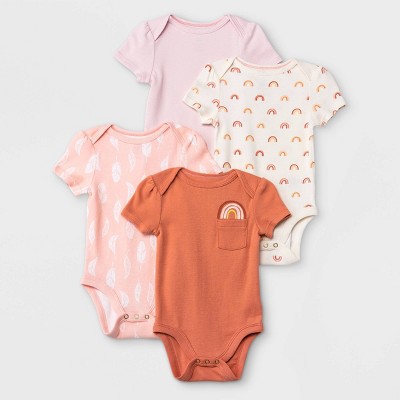 Baby Girls' 4pk Earth & Sky Short Sleeve Bodysuit - Cloud Island™ Pink Newborn