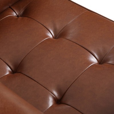 Cognac Brown Faux Leather Tufted 3-Piece Sofa and Club Chair Set