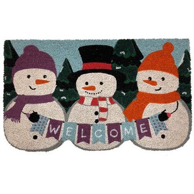Briarwood Lane Checkered Snowflakes Winter Natural Fiber Coir Doormat  Welcome 30 x 18