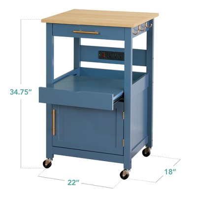 Slate Blue Engineered Wood Kitchen Cart with Storage and Wheels