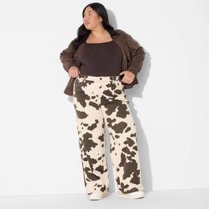 Women's High-Rise Straight Leg Pants - Wild Fable™ Brown Cow Print - 1 of 3