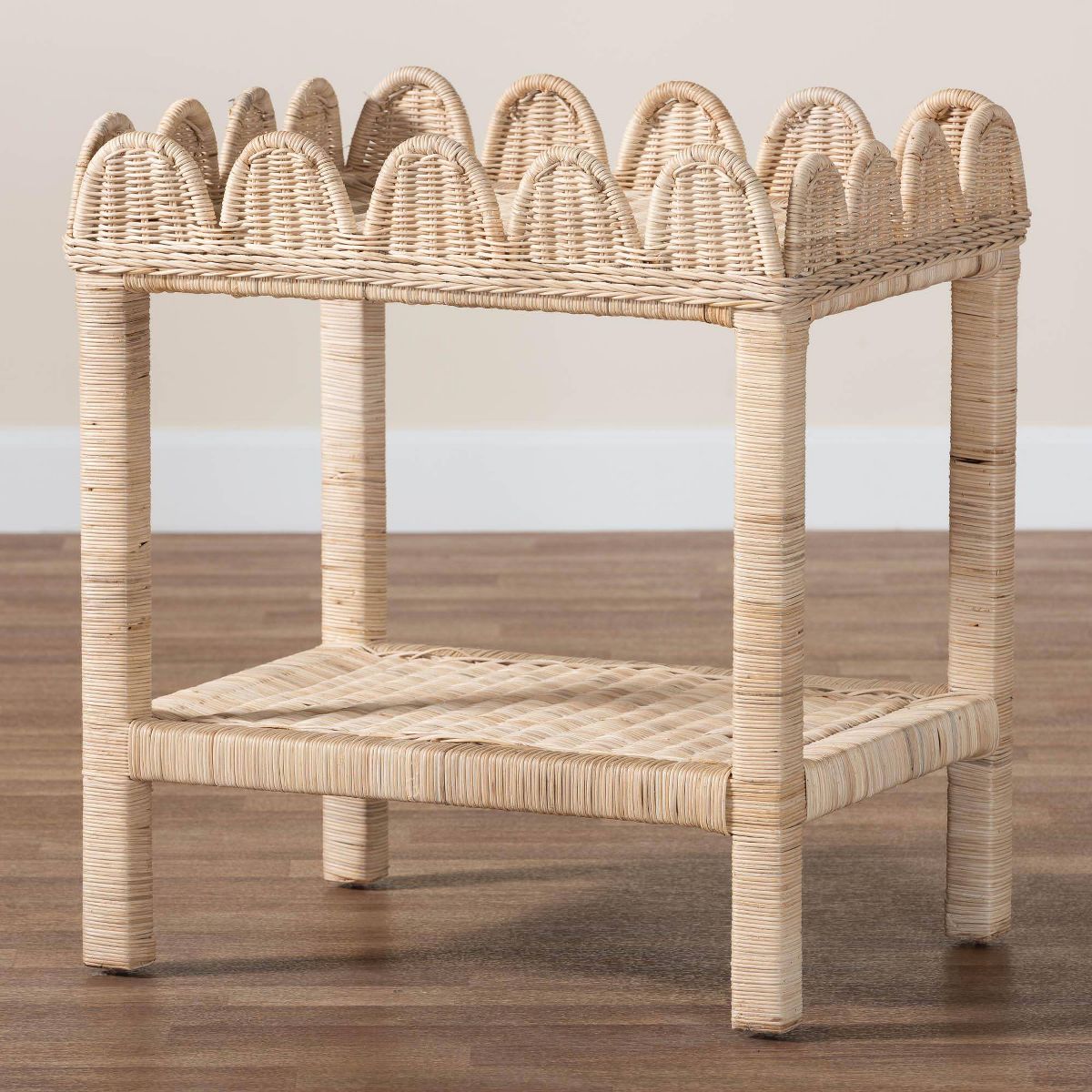 bali & pari Sumana Scallop Side Table: Handcrafted, Mahogany Frame, Open Shelf Storage - thumbnail 8