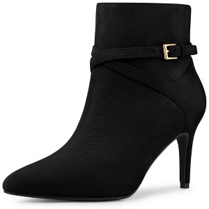 Allegra K Women's Pointy Toe Buckle Cross Straps Stiletto Heel Ankle Boots - 1 of 4