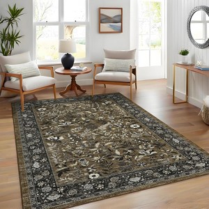 Washable Floral Runner Rug - Non-Slip Rubber Backing, Low-Pile Farmhouse Entryway Carpet, Foldable & Non-Shedding - 1 of 4