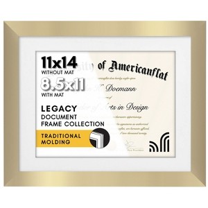 Americanflat 11x14 Gold Diploma Frame - Displays 8.5x11 Diplomas with Mat or 11x14 Inch Without Mat - Shatter-Resistant Glass. - 1 of 4