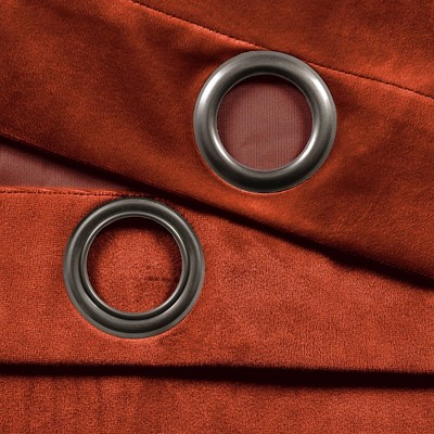Rust Velvet Room Darkening Grommet Curtain Panels, Set of 2