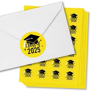 Big Dot of Happiness Class of 2025 Yellow Grad Party Envelope Seal Stickers, Round Circle Stickers to Seal Cards, Graduation Envelope Seals, 120 Count - 1 of 4