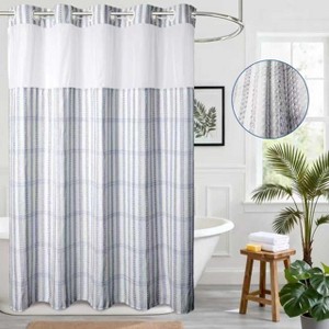 No Hook Plaid Waffle Shower Curtain with Snap-in Liner - 1 of 4