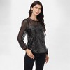 Anna-Kaci Women's Sheer Mesh Long Sleeve Top with Sequin Front Panel and Crew Neckline - 4 of 4
