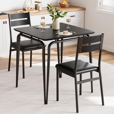 WhizMax Dining Table Set for 2 with Square Wood Top and Cushioned Chairs, 3 Piece Kitchen & Dining Room Sets for Small Space, Apartment