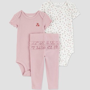 Carter's Just One You® Baby Girls' 3pc Floral Short Sleeve Bodysuits and Ruffle Leggings Set - Pink - 1 of 3